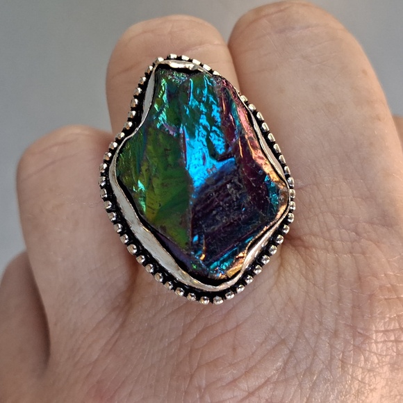 New Rainbow Titanium Crystal Quartz 925 Silver Statement Ring. - Picture 3 of 13